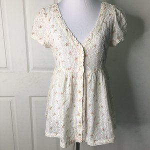 Denim & Supply Ralph Lauren Floral Boho V Neck Short Sleeve Blouse Size Small